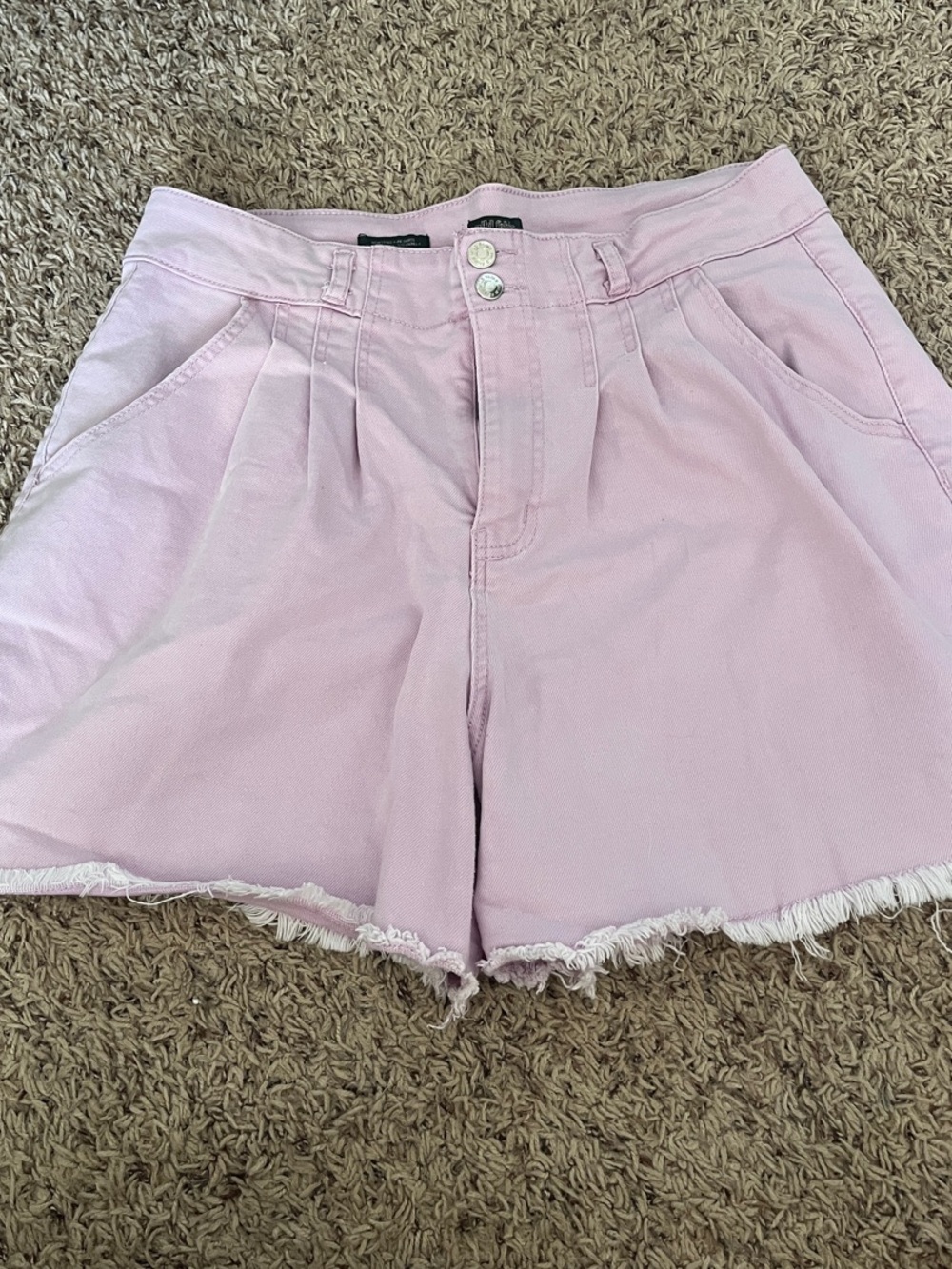 Light Pink/Lilac High-Waist Frayed Hem Women's Shorts
